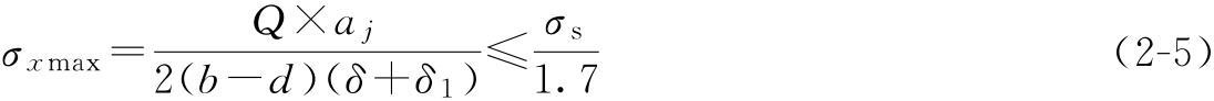 吊钩横梁轴孔水平截面A-A的内侧孔边上*大拉应力